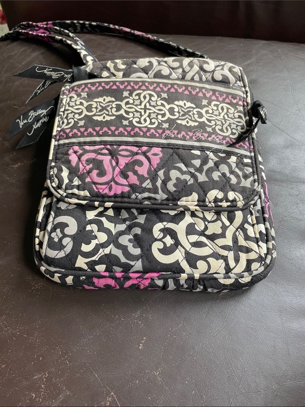 Vera Bradley Black, Pink & Cream Quilted Crossbody Shoulder Bag